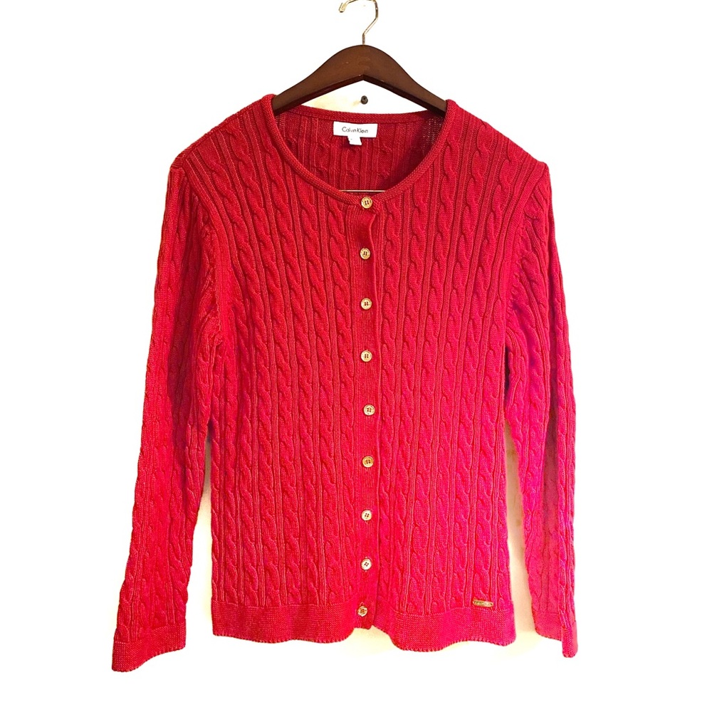 Calvin Klein button front cable knit Cardigan sz L